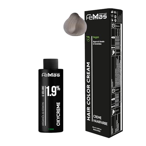 Femmas Haarfarbe Set Superaufheller Beige 913 I Hair Color Cream 100ml + Oxycreme 100ml 1.9% I Permanente Haar-Coloration + Entwickler I Schonend & langanhaltend I Salon-Haarfarbe für Zuhause
