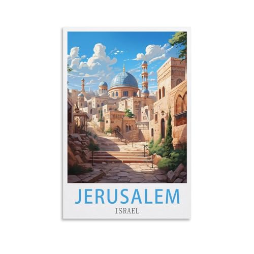HXHNFERR Poster de voyage vintage Jérusalem Israël 20 x 30 cm, affiches murales et images d'art imprimées pour décoration de chambre à coucher