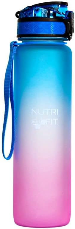 Motivational Water Bottle with Time Marker, BPA Free32 oz Motivational Water Bottles by Nutrifit (Blue & Pink)