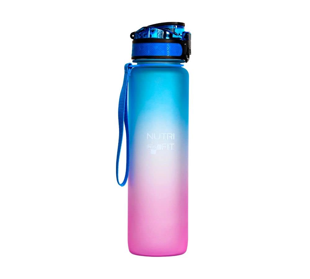NUTRI PLUS FITMotivational Water Bottle with Time Marker, BPA Free32 oz Motivational Water Bottles by Nutrifit (Blue & Pink)