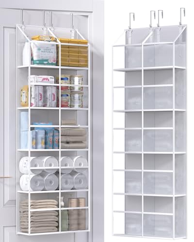 ALLTIDYUP Clear Over Door Organizer,Heavy Duty Oxford Fabric,50lbs,5 Shelf Clear Hanging Storage with 10 Pockets for Bathroom, Closet, Dorm Room, Apartment Space Saving Organization Solution