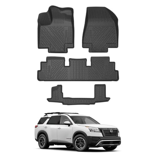 Mixsuper Pathfinder Floor mats-Floor mat for Nissan Pathfinder 2022-2026(7 Passenger) All Weather TPE Rubber Floor Liners Protection for Pathfinder Accessories 3 Row Anti-Slip Car Mats Black