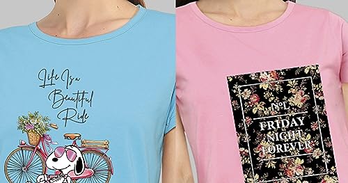 Image of Combo Women's T-Shirts, Cotton Half Sleeves Round-Neck Printed T-Shirt for Girls, & Women Tees (Pack of 2) 960-980-