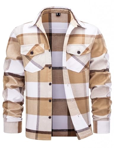 Cotrasen Mens Flannel Shirts Long Sleeve Flannel Shirt for Men Casual Button Up Plaid T-Shirt with 2 Pockets