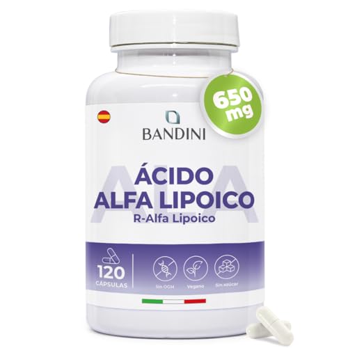 Bandini® Ácido Alfa Lipoico (ALA) 650 mg | 120 cápsulas de alta potencia para veganos | Máxima Absorción | Antioxidante Natural, ayuda a reducir la inflamación | Non GMO | Suministro para 4 meses