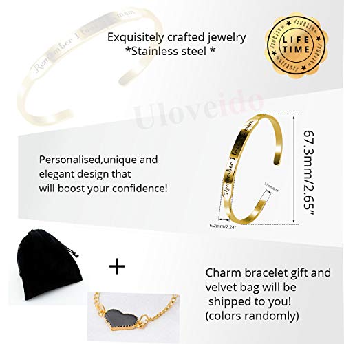 Image of Uloveido Charm Comfort Fit Stainless Steel Bangle Remember I Love You Mom Initial Cuff Bracelet Mother Day Mother's Gifts Y458