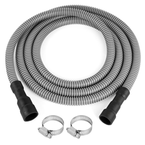 KAINGA 10FT Dishwasher Drain Hose Flexible Corrugated Dishwasher Hose Replacement with 2 Clamps Discharge Hose Universal Fit for 11/16 1 1-1/8 Dishwasher Connections