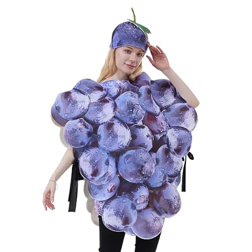 Nankoyal Déguisement Adulte de Raisin,Costume Raisin Violet en Grappe avec Chapeau - Tenue Réaliste et Amusante pour Hommes Femmes Fête Jeu de Rôle Spectacle Événement - Événements Festifs et
