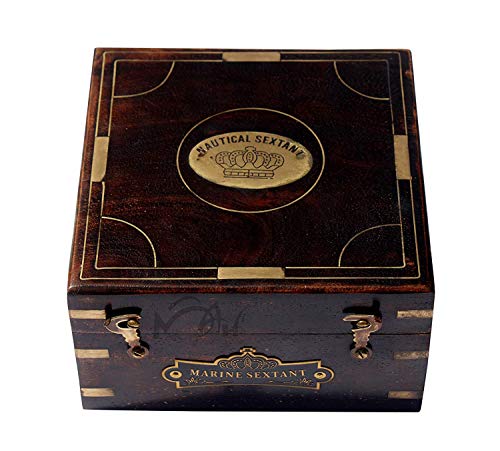 Image of Ascent Gifts Antique Brass Nautical Sextant with Wooden Box Collectible Gift 5 inch