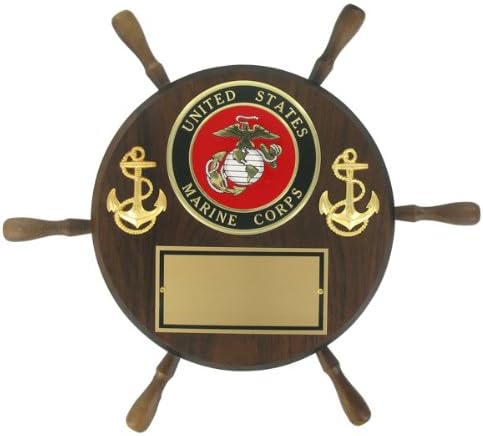 SHOP AWARDS AND GIFTS Customizable United States US Marine Corps Ship Wheel Award Plaque Personalized Custom Engraved, 13 Inch, Walnut Finished with Engraving Plate, Includes Personalization