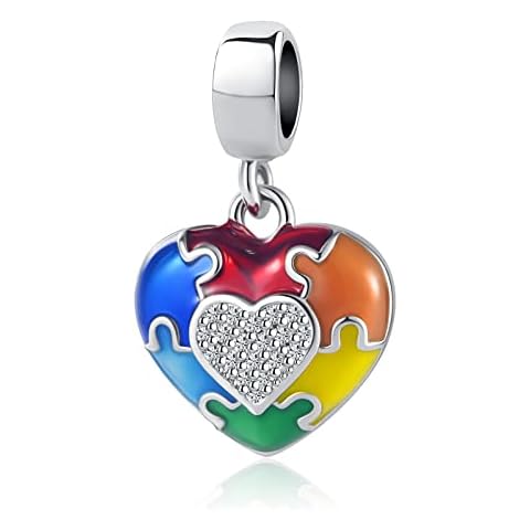 DWJSu Autism Awareness Pandora Charm Puzzle Piece Enamel ASD Bead You Fit Me Perfectly Heart Charms for European Charm Bracelet, (DW-NEW066) Cover