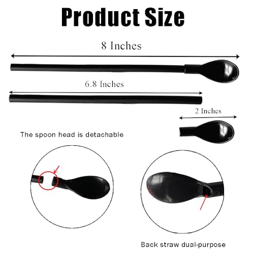 Pitillos Cucharas Desechables 2 en 1 Negro 50 Piezas miniatura 5