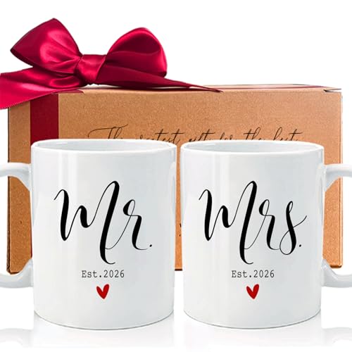 Set de 2 mugs de cerámica para pareja Mr and Mrs miniatura 1