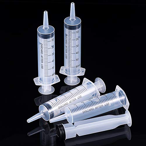 Large Plastic Syringe For Scientific Labs 4 Pack Measuring Syringe Tools Dispensing Multiple Uses (60 Ml) #TOP3