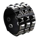 Edgda Punk Rock Pyramid Rivet Studded Wristband Wide Pu Leather Arm Cuff Bracelet(Black)