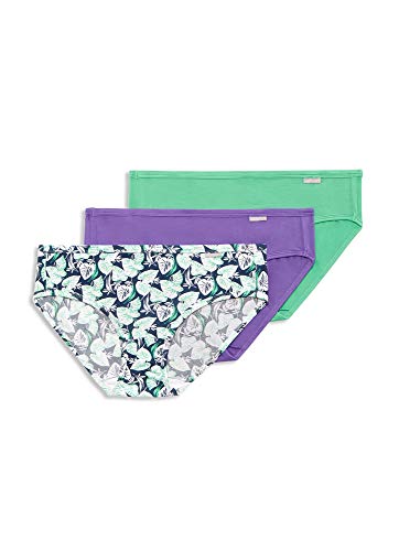 Jockey Women's Underwear Supersoft Bikini - 3 Pack, Tropical Leaf/Jade/Purple Amethyst, 10