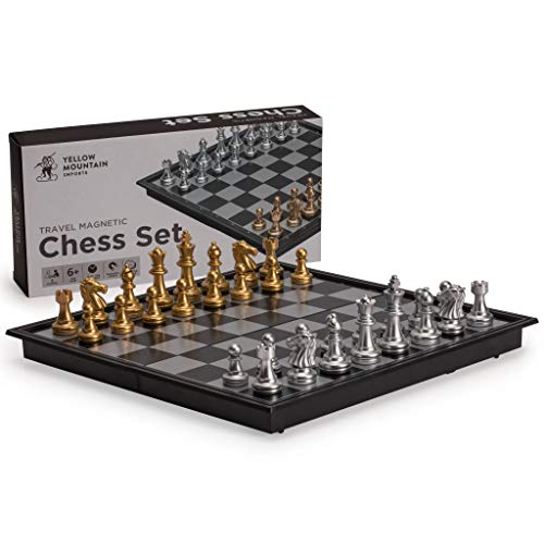 Yellow Mountain Imports Magnetisches Schach-Set (25 cm) - Zusammenklappbar, Tragbares und Pädagogisches Brettspiel
