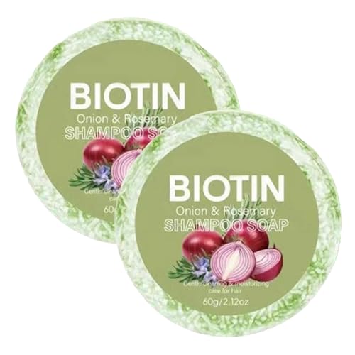 Onion Biotin Shampoo Bar, 2PCS Romero Champú Cebolla Jabón, Profundamente Nutritivo Champú Biotina Limpio Para Crecimiento Cabello, Hidratante Shampoo Cebolla Champús Barra, Para Todo Tipo Cabello