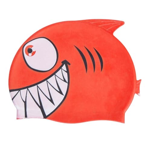 Menolana Shark Shaped Swimming Cap Swimming Hat Anti-Slip Elastic Waterproof Soft Swim Gear Swimwear Hat for Children Boys Girls Teens, Red