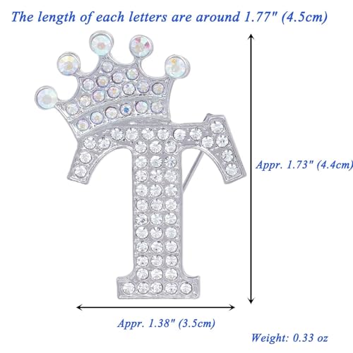 Image of Initial Letter Brooch Pins with Crown for Women Girls Men Boys Personalized Name Brooches Crafts Colorful Rhinestone Brooch Pins Silver A-Z