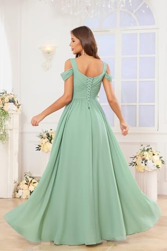 Chiffon Off Shoulder Bridesmaid Dress for Women Long A-Line Sweetheart Empire Waist Dresses for Women 2025 with Slit2