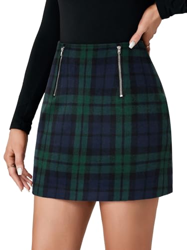Vrtige Women's Plaid Skirt for Women High Waist A Line Fall Bodycon Pencil Mini Skirt3