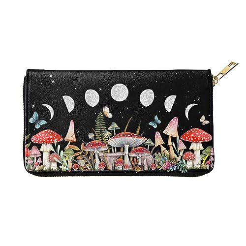 YISHOW Mushroom Wallet Slim Thin Leather Purse Wallet With Zip Around Clutch Casual Handbag For Phone Key Credit Cards
