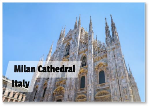 Cathedral Duomo Di Milano with Spires on Piazza Del Duomo Square in Historical City Centre with Blue Sky in Clear Sunny Day. Main Facade of Milan Cathedral Close-up, Design 3, Fridge Magnet