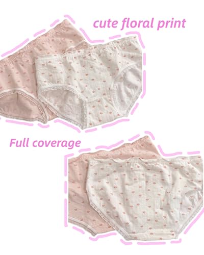 Cute Rose Floral Cotton Underwear for School Girls Teen French Cottagecore Ruffled Briefs Mid Rise Comfy Fit Panties2