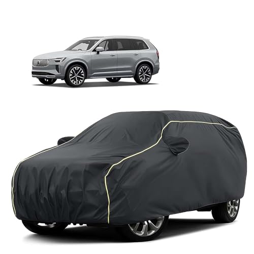 Image of Sulfar 100% Water Resistant Car Body Cover Compatible with Mirror for Volvo XC 90 (Triple Stitched, Full Bottom Elastic, Dark Grey Tafetta with Yellow Piping)