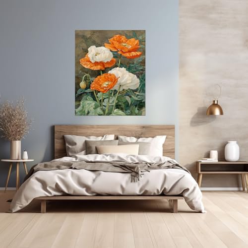 Tableau Fleurs pavot décoration maison grande toile murale chambre 70x100