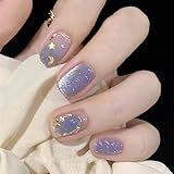 BHIDENAW ネイルチップ ショート 24枚入 人気 和風 かわいい シンプル おしゃれ 成人式 結婚式 パーティー 日常生活に使用できます 花嫁ネイル 光沢 つけ爪 両面テープ ウッドスティック (一目惚れ 100, M)