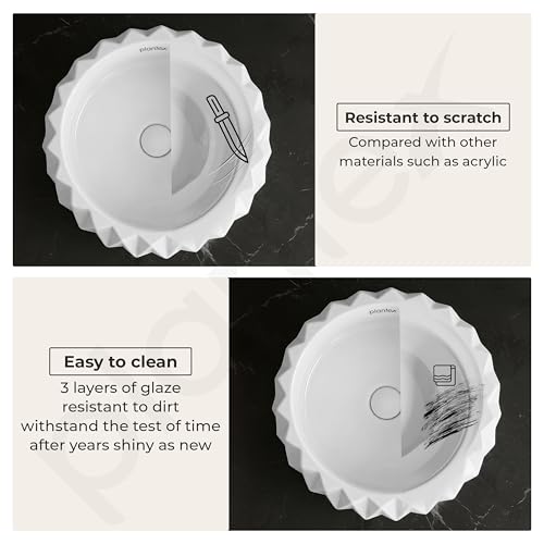Image of Plantex Ceramic Tabletop Round Washbasin for Bathroom /Countertop Bathroom Sink /Bathroom Wash Basin with 10 Years Glaze Warranty by Plantex (White - 15 x 15 x 6 Inch)