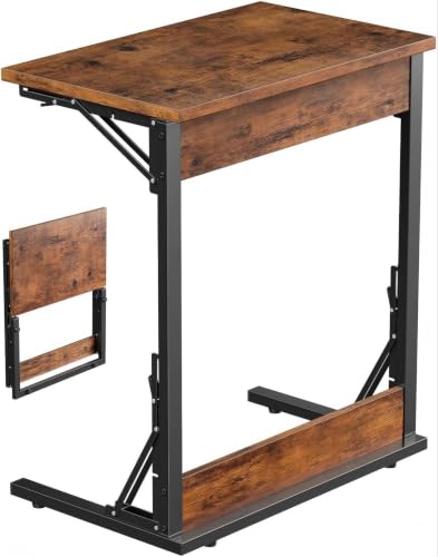 Image of Evermagin Folding TV Tray, Small C-Shaped TV Dinner Tray Table, Slide Under Couch Side Table for Recliner, Living Room, Bedroom, Rustic Brown