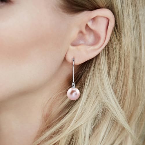THE PEARL SOURCE 14K Gold 8-9mm AAAA Quality Round Pink Freshwater Cultured Pearl Leverback Earrings for Women2