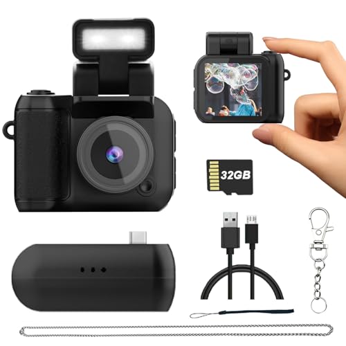 Mini Digital Camera with 32GB Card–Y2K-Style FHD 1080P Retro Camera with Charging Base & Keychain Cameras Design. 1.4