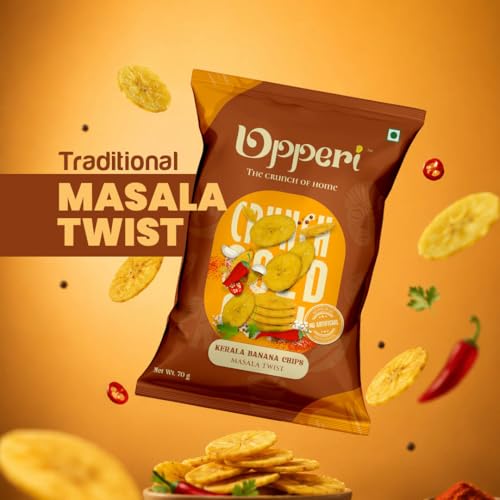 Image of Upperi Masala Twist Kerala Banana Chips | 70g | Spiced Nendran Banana | Real Indian Masala | Rice Bran Oil Fried | Zero Trans Fat | NABL Certified | Vegetarian