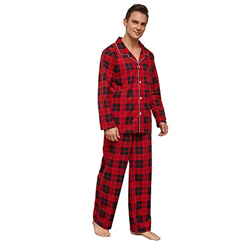Vulcanodon Herren Pyjama Set karriert, Schlafanzug Herren weicher Druck Pyjamas für Männer, leichte warme Pyjamas mit Taschen (Rot-Schwarz Kariert,...