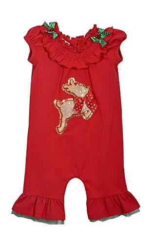 Bonnie Jean Baby Girls Cute Ruffle Reindeer Christmas Coverall (3-6 Months) Multicolor