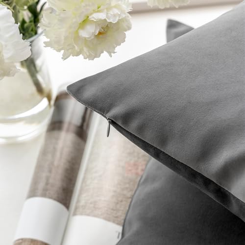 Image of Phantoscope Pack of 2 Velvet Decorative Throw Decorative Pillow Cover Soft Solid Square Cushion Case for Couch Dark Grey 20 x 20 inches 50 x 50 cm