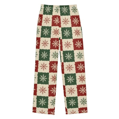 Christmas Pajama Pants Pattern Red Green White Snowflake Long Sleep Pants Lounge Bottoms