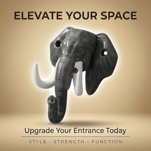 Image of Premium Key Holder for Wall | Decorative Elephant Shape Design | Stylish Key Stand & Key Chain Hanger | Wall Mounted Key Hooks for Home Decor & Office | Grey-White-| 3 Years Warranty |