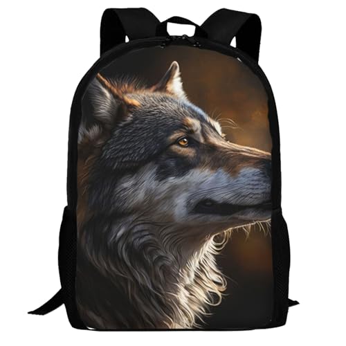 17 Inch Backpack for Wolf Lightweight Adjustable Animal Backpacks with Mesh Side Pockets for Travel Outdoor Sports