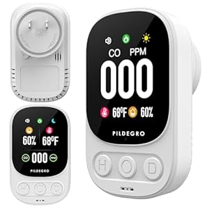 3-in-1 Carbon Monoxide Detector Plug in, Professional 2.1″ LED Plug-and-Play Real-Time CO Monitor with Temp & RH, Premium Portable Travel CO Alarm 85dB Loud for Air Safety (White/Classic)
