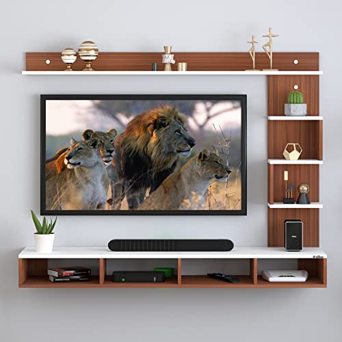 Image of Anikaa Cindy Engineered Wood Wall Mount TV Unit /TV Stand /TV Cabinet /TV Entertainment Unit /Set Top Box Stand (Walnut White) (Ideal for 43 Inch)(D.I.Y)