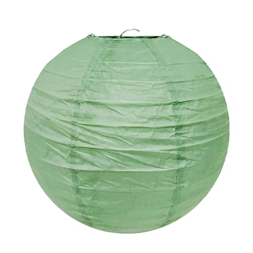 Image of Mudra Crafts 12 Inch Round Chinese Sage Green Paper Lanterns Hanging Decor | 10 PCs, Reusable, Indoor Outdoor Decorative Lamp Shade, for Ceiling, Wedding, Shower, Party, Festival, Home Decoration