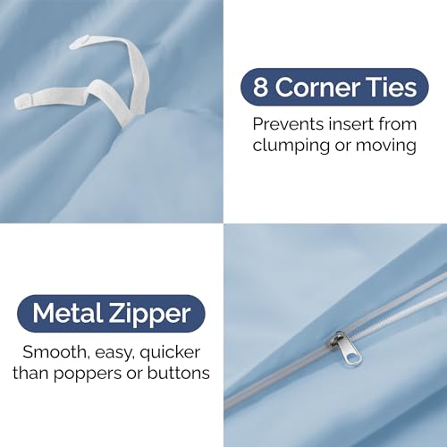 Image of Duvet Cover Queen Size Set - Extra Soft Queen Duvet Cover 90 inch x 90 inch with 2 Pillow Shams for Women, Men, Kids & Teens - Hotel Luxury, Easy-Care w / Zipper Closures & Ties - Comfy & Breathable (Sky Blue)