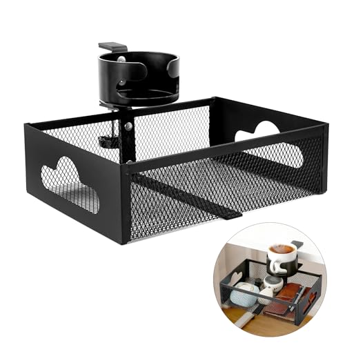 voocye テーブル下収納ラック 360度回転式 後付け引き出し デスク 収納 小物整理 テーブル下収納 デスク下引き出し 机下収納 ドリンクホルダー付き クランプ式 穴あけ不要 取り付け簡単