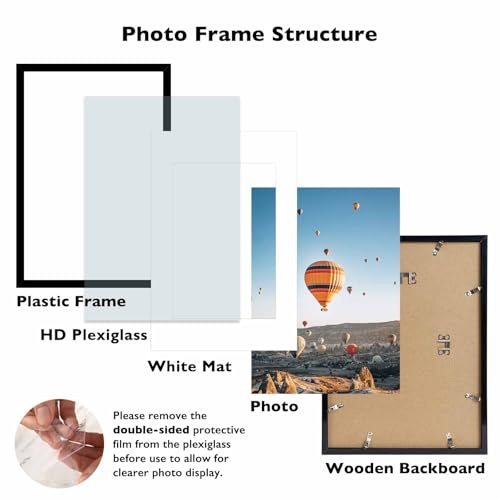 Image of JCJMY 11x17 Picture Frame Black with 8x10 Mat, Display Photo 8x10 with Mat or 11 x 17 Without Mat, Wall Hanging Large 11x17 Poster Frame with Shatter Resistant Plexiglass, Black