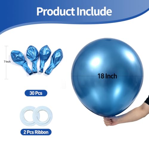 Image of KALOR 18 Inch Metallic Blue Large Latex Round Balloons 30-Pack
